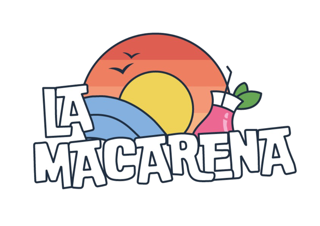 Logotipo Restaurante La Macarena, letras funky con dibujo de puesta de sol